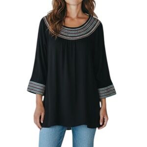 The Metropolitan Museum Of Art Southwestern Aztec 3/4 Sleeve Tunic Top XL Black